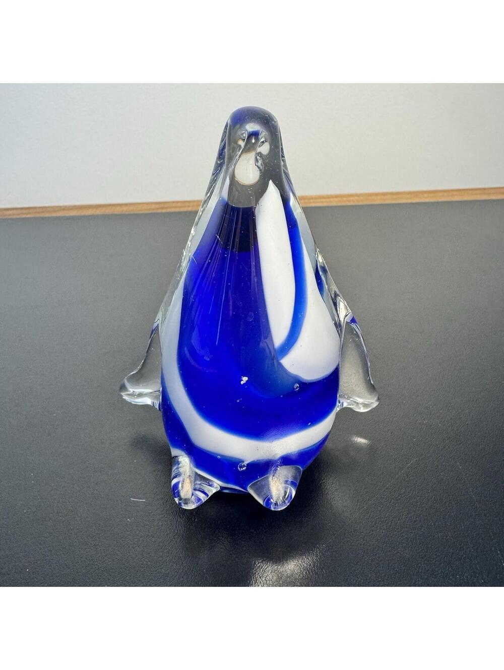 Vintage Murano Style Cobalt Blue Art Glass Penguin Figurine Decor Paperweight-6"